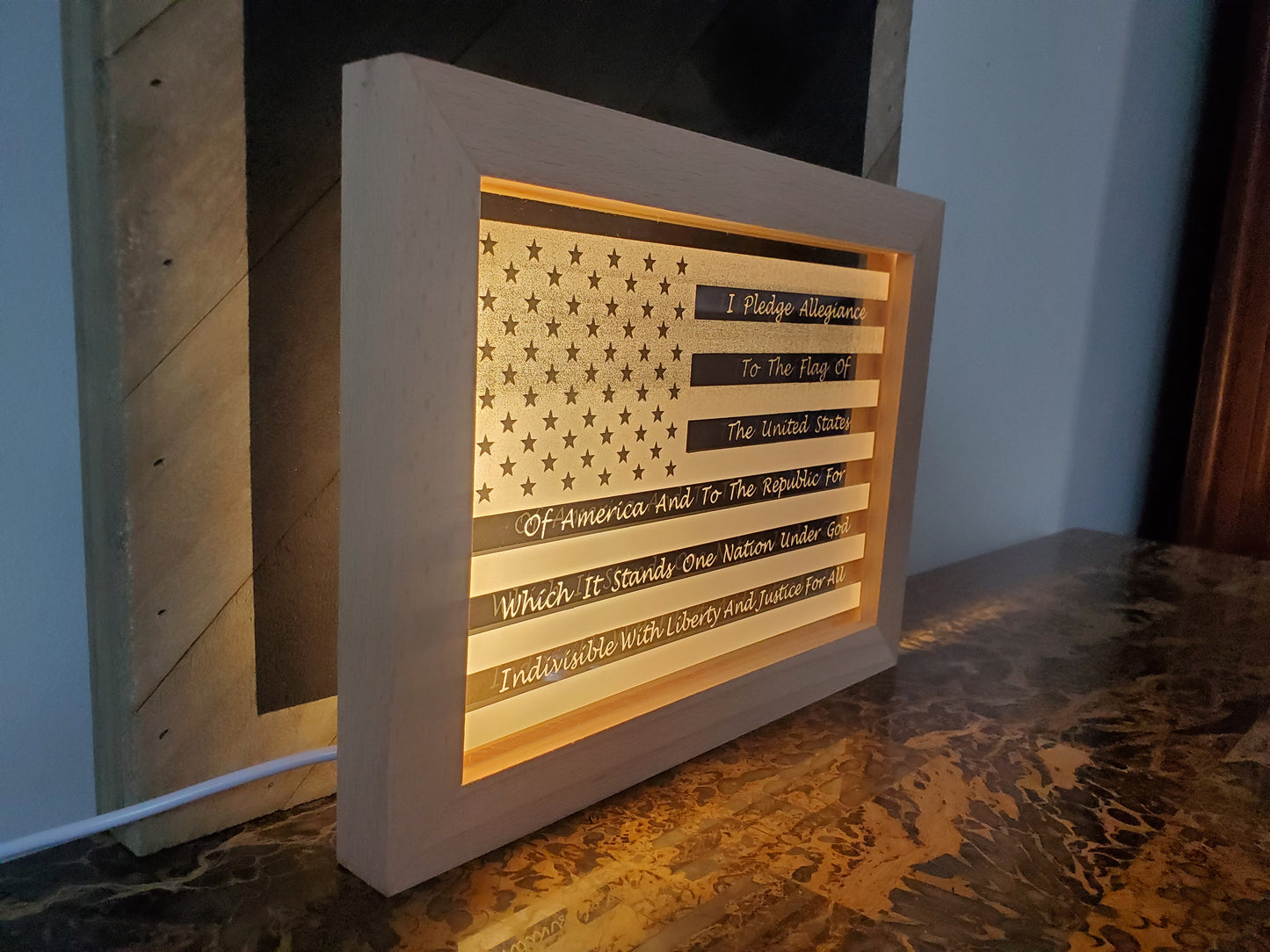 Acrylic LED Laser Engraved Flag with Pledge of Allegiance