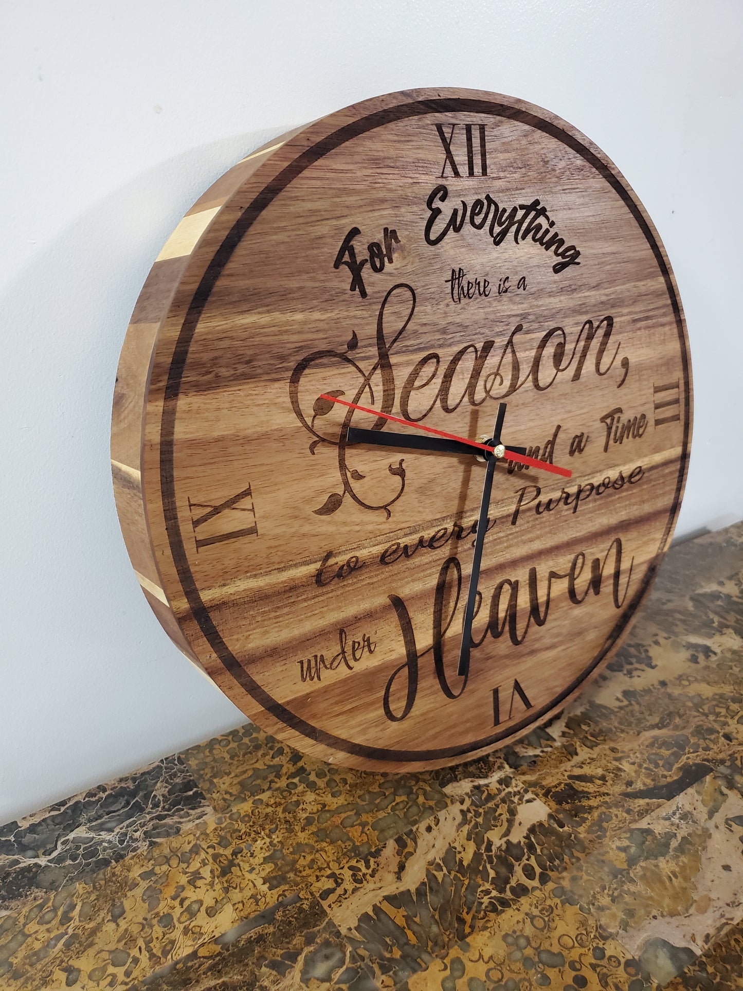 Wooden Clock with Ecclesiastes 3:1 Bible Verse