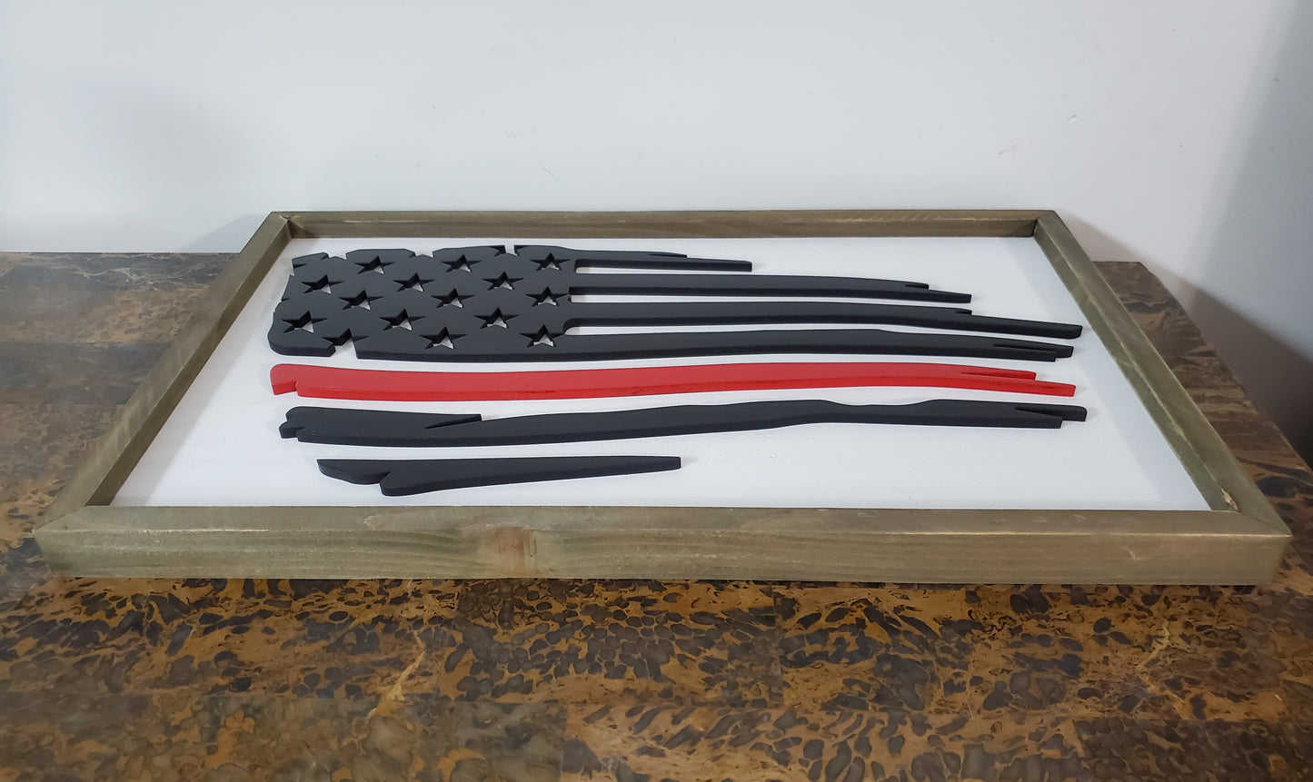 Distressed Flag Sign Red Line