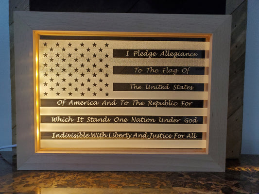 Acrylic LED Laser Engraved Flag with Pledge of Allegiance