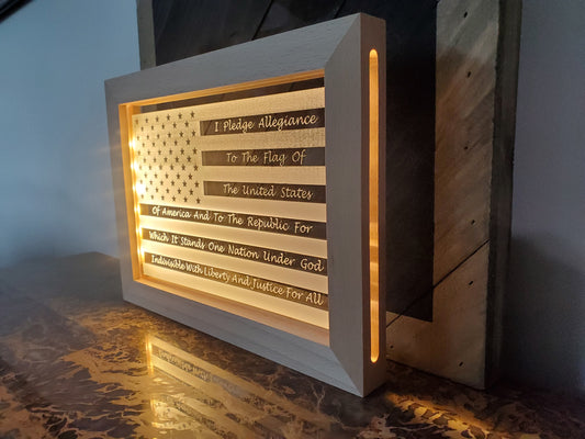 Acrylic LED Laser Engraved Flag with Pledge of Allegiance