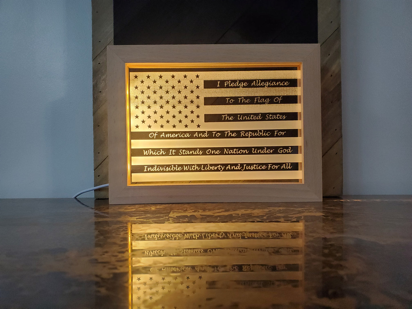 Acrylic LED Laser Engraved Flag with Pledge of Allegiance