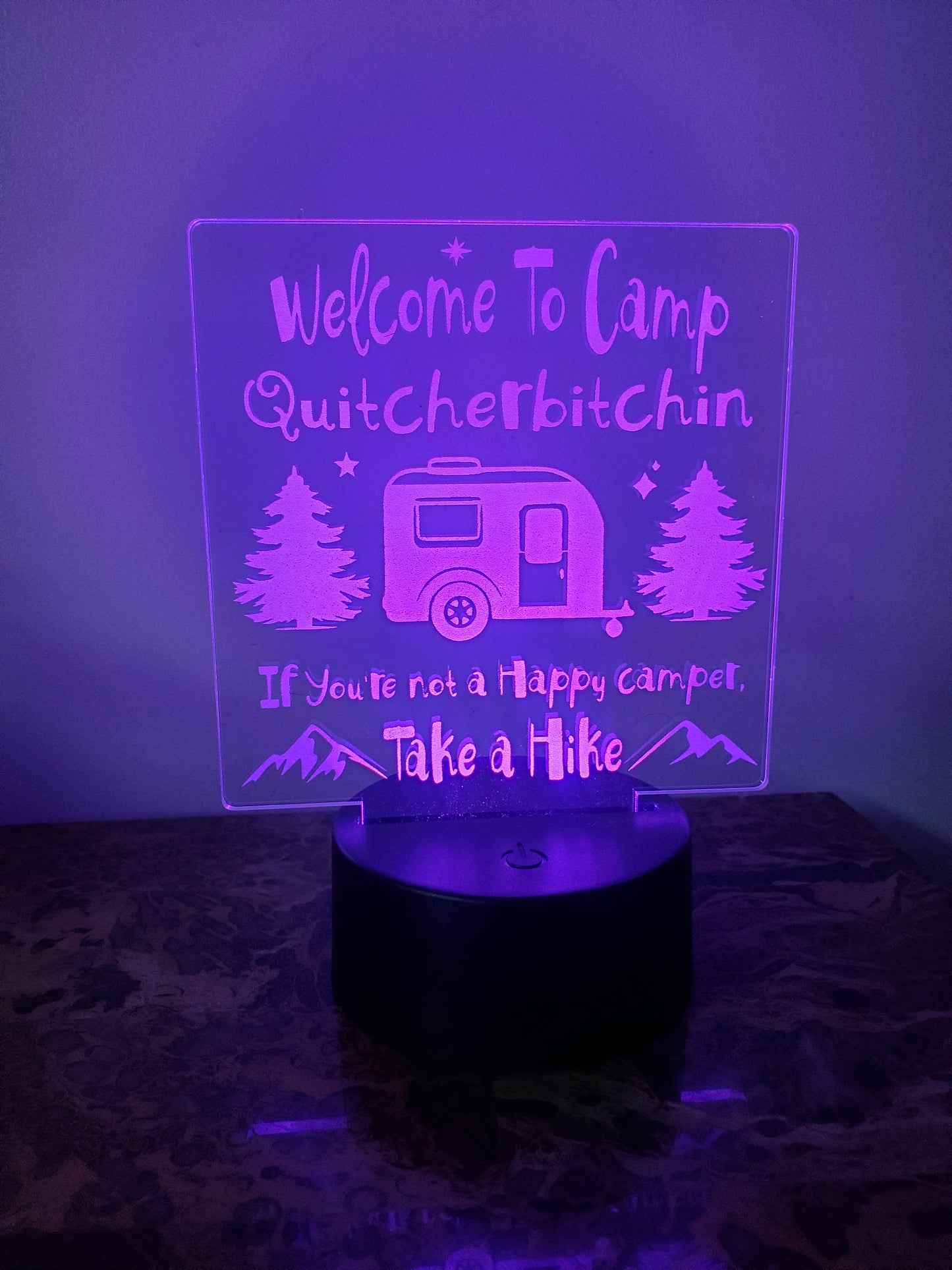 Laser Etched Acrylic with Color LED Light Base