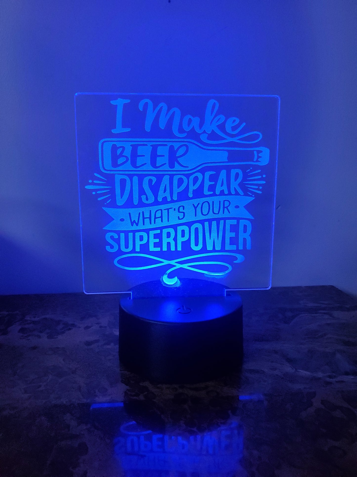 Laser Etched Acrylic with Color LED Light Base