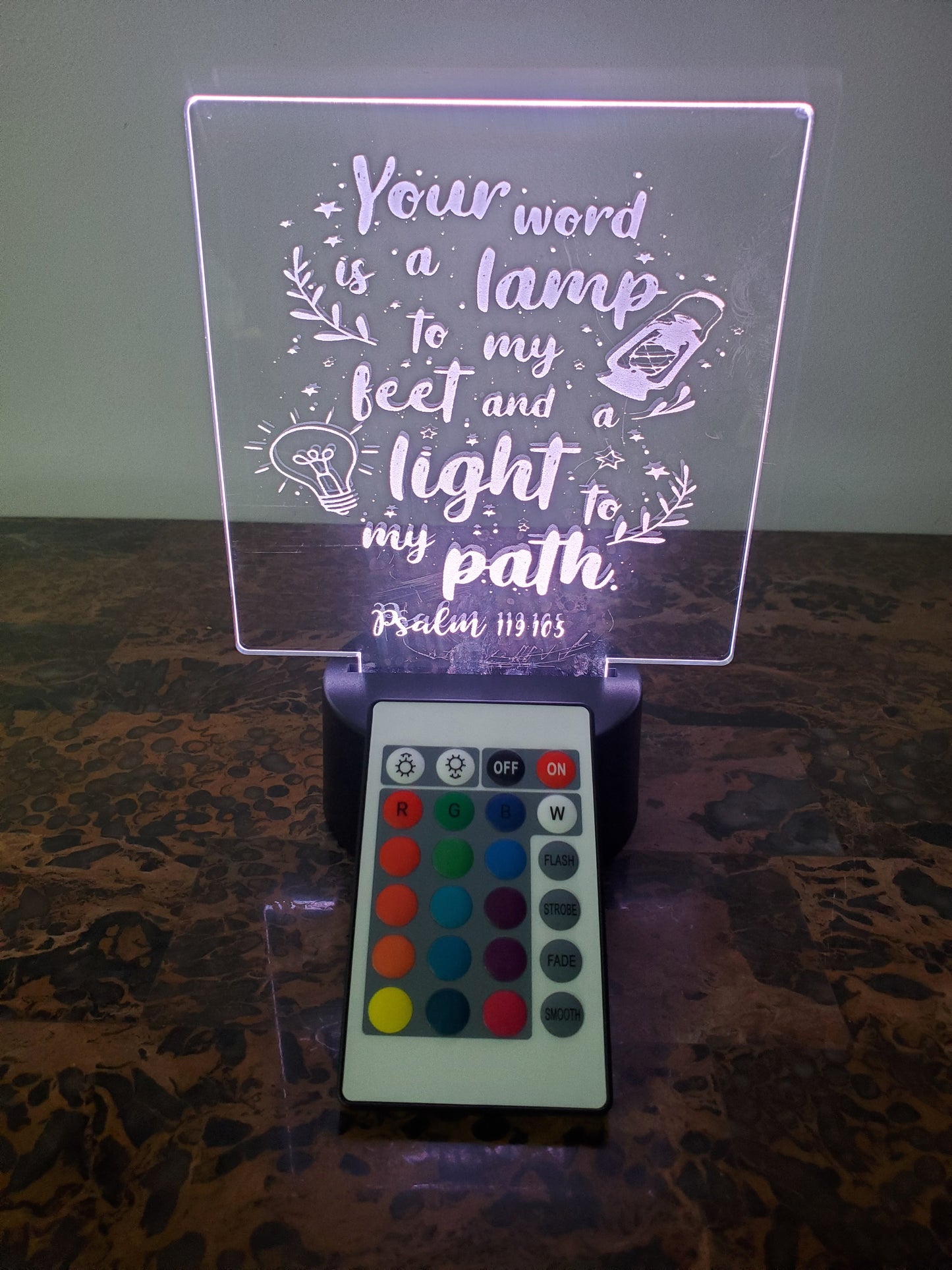 Laser Etched Acrylic with Color LED Light Base