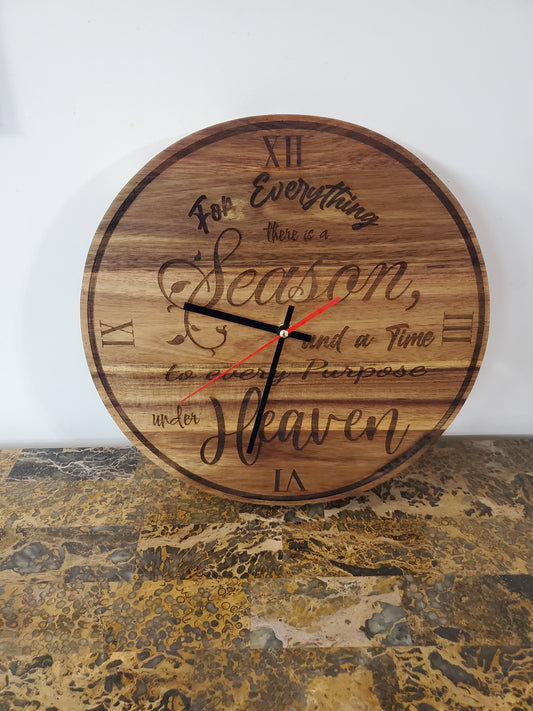Wooden Clock with Ecclesiastes 3:1 Bible Verse