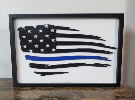 Distressed Flag Sign Blue Line