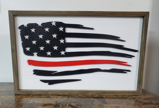 Distressed Flag Sign Red Line