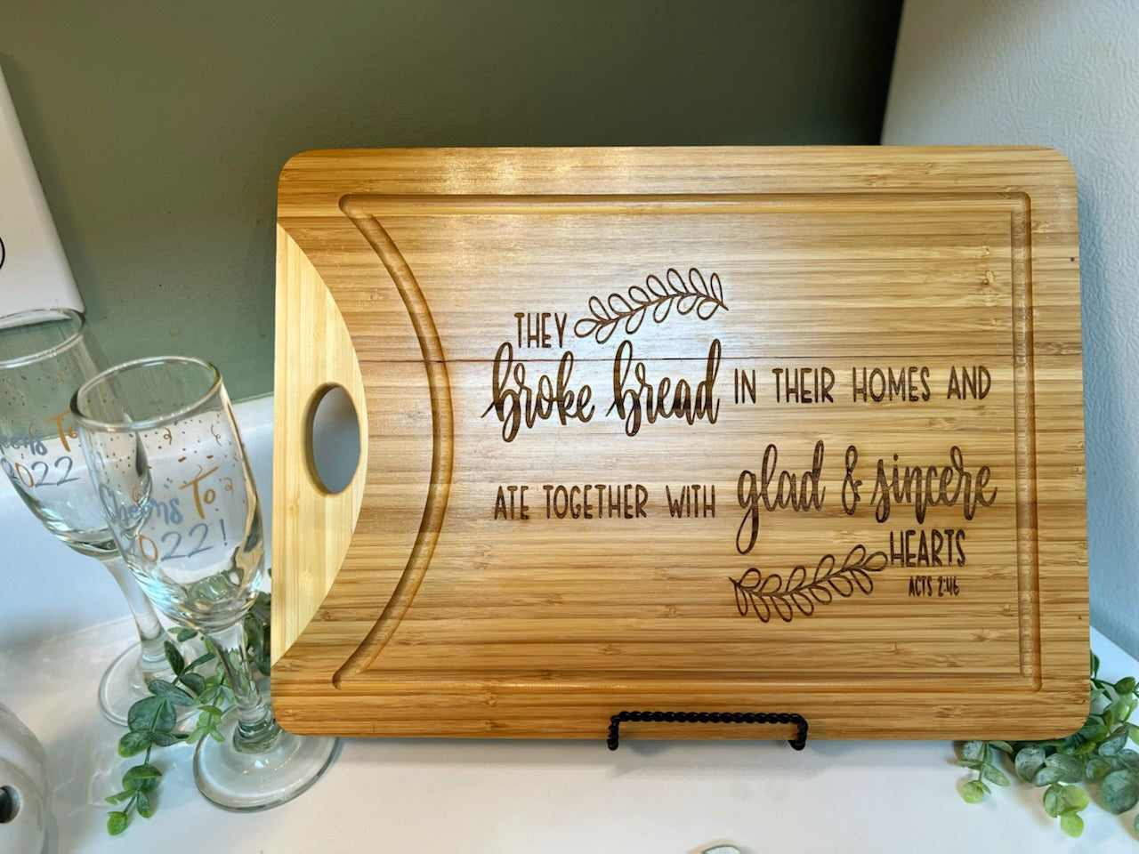 Zuma Bamboo Cutting Board with Acts 2:46 Quote