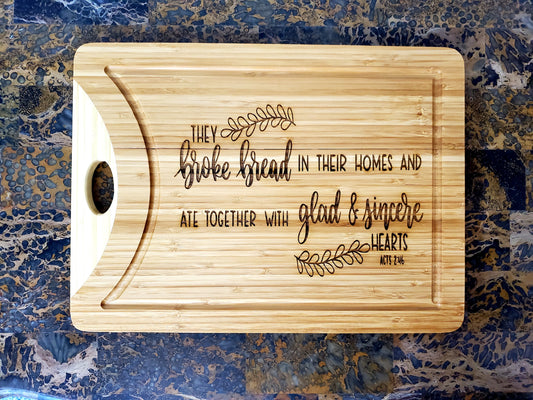 Zuma Bamboo Cutting Board with Acts 2:46 Quote